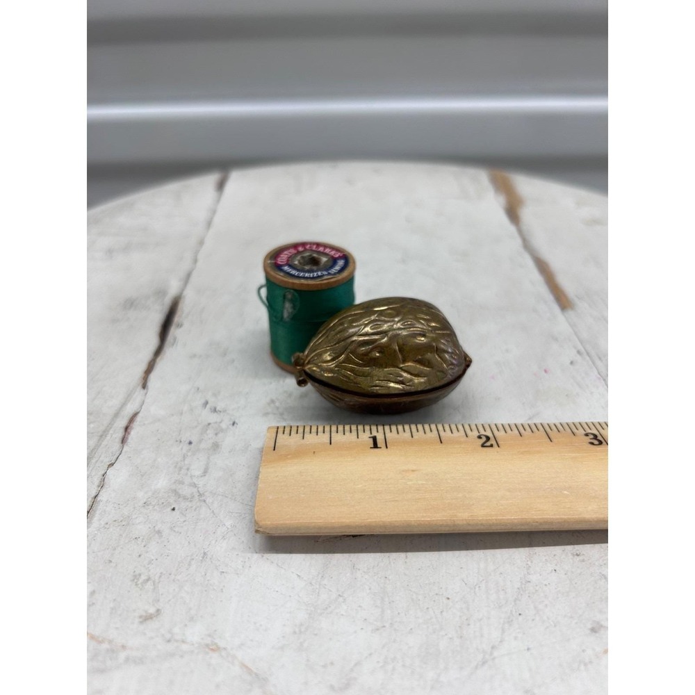 Vintage Brass Walnut Shape Sewing Kit
